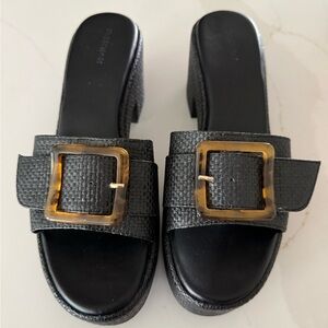 Nordstrom Black Woven Wedge Sandals